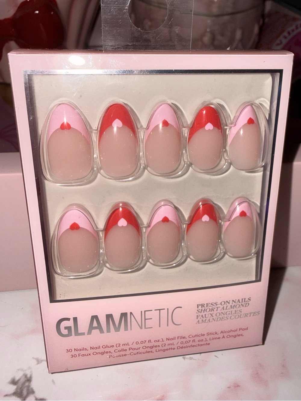 Glamnetic Pink & Red Heart French Press-On Nails